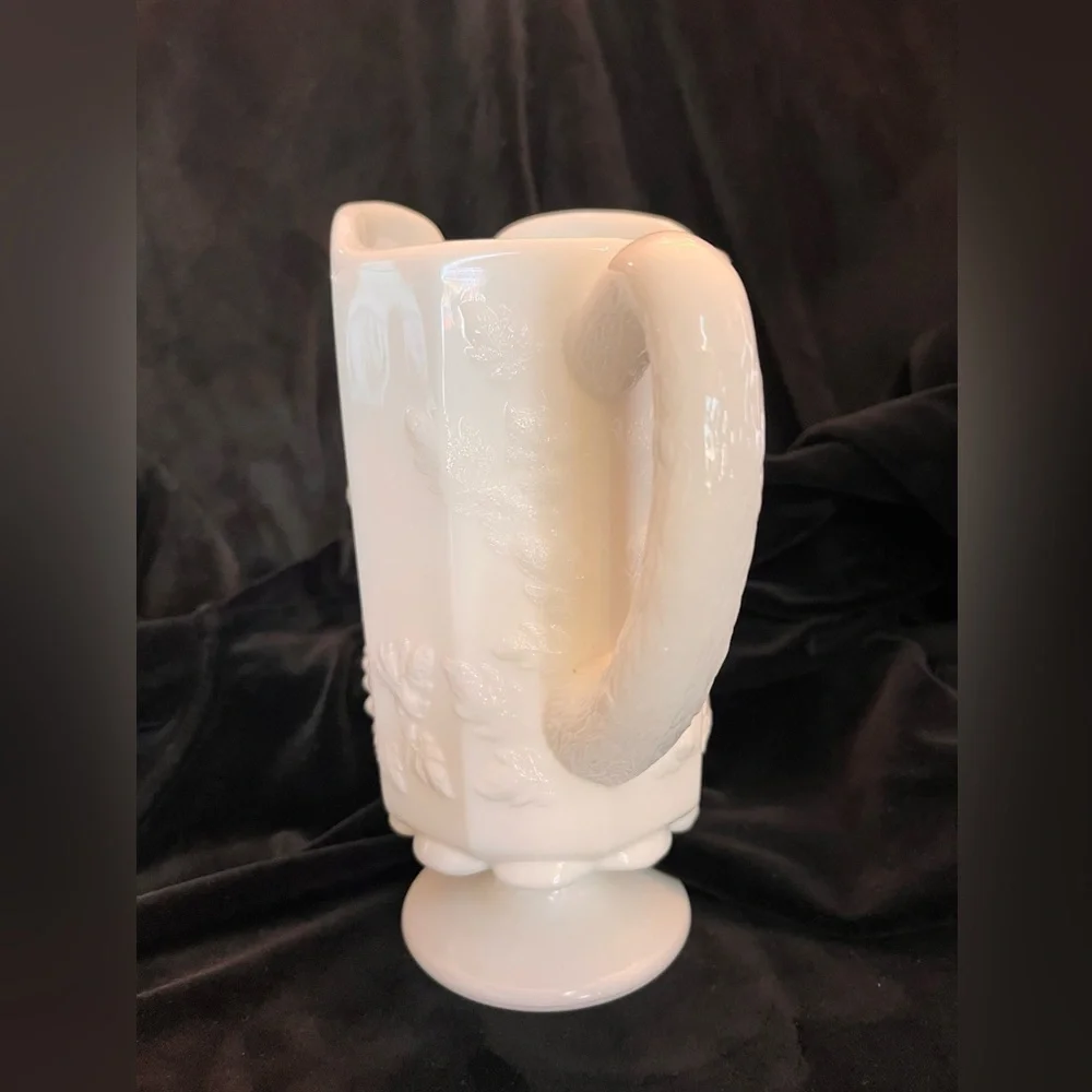 Westmoreland Milk Glass Paneled Grape Footed Pitcher Vintage MCM Water Vase